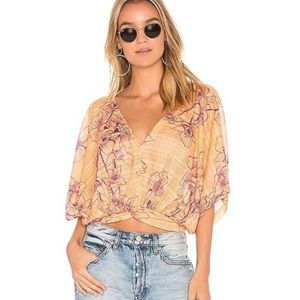 Free People One Dance Printed Blouse Top Coral